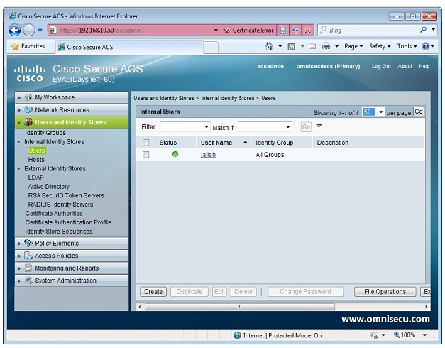 Cisco Secure ACS user created