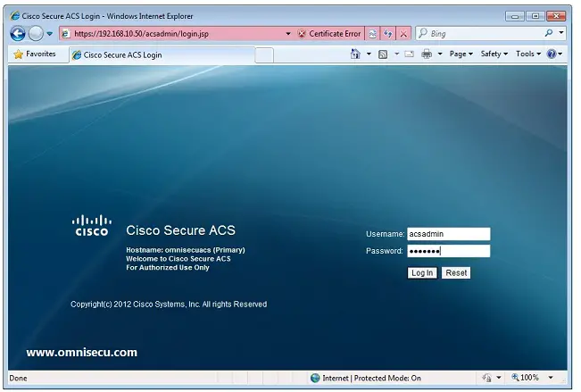 Connect Cisco ACS Server userid password