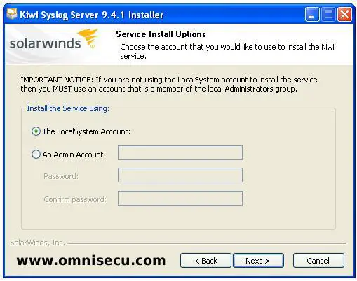 Kiwi Syslog Server User Account