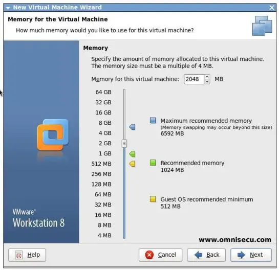 VMware memory for the virtual machine