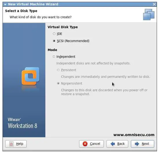 VMware select a disk type