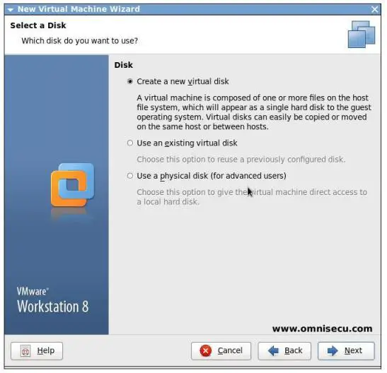 VMware select a disk