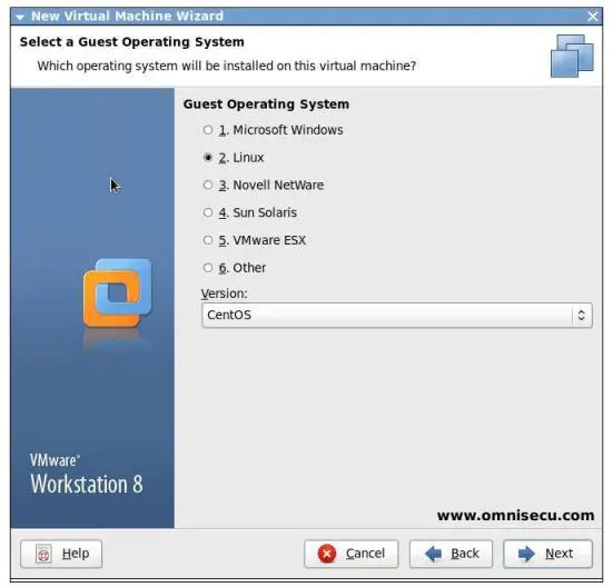 VMware select a guest operating system