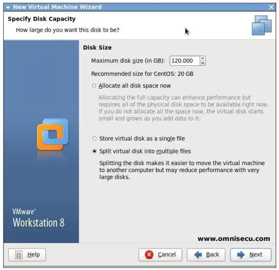 VMware specify disk capacity