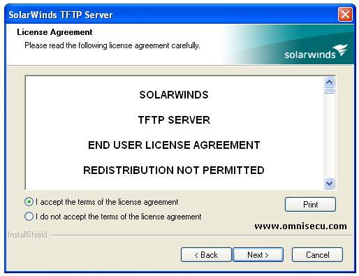 Solarwinds TFTP server installation license agreement