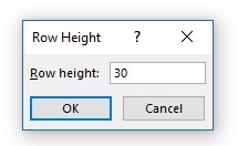 Enter Row height value in Row height dialog box
