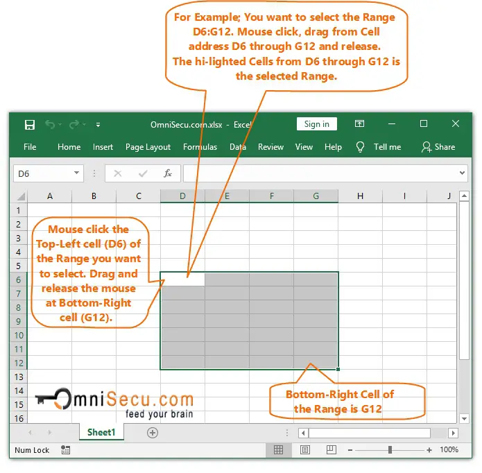 Mouse click and drag to select Range