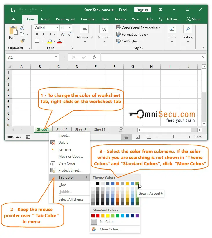 Right-click worksheet Tab and and select Tab color