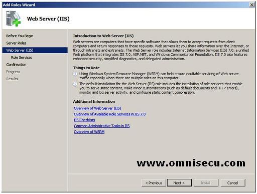 Add roles wizard introduction to web server
