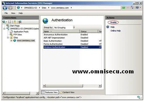 Configure Windows Authentication IIS 7