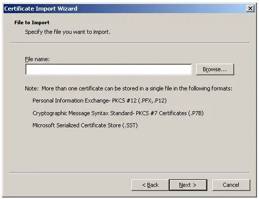 Import Root Certificate to Trusted Root CA store - Select the Root CA certificate