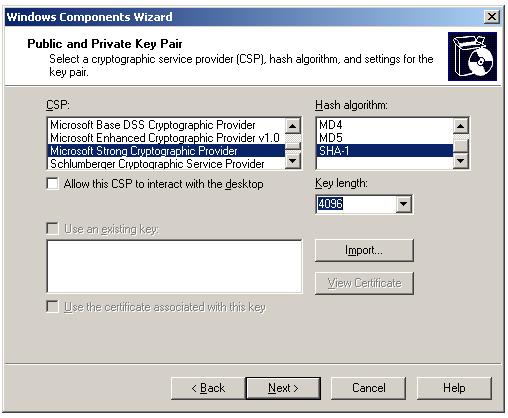 Installing Standalone offline Root CA - Key Settings