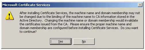 Installing Standalone offline Root CA - Machine Name Change confirm