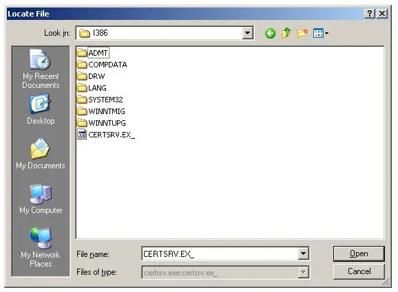 Installing Standalone offline Root CA - Select i386 folder