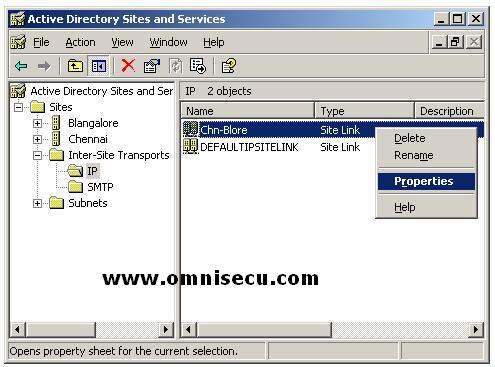 Active Directory Sites and Services Select Site Link Properties