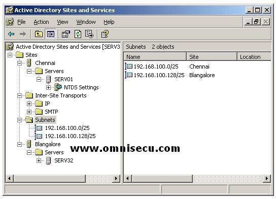Active Directory Sites and Services snap-in subnets container