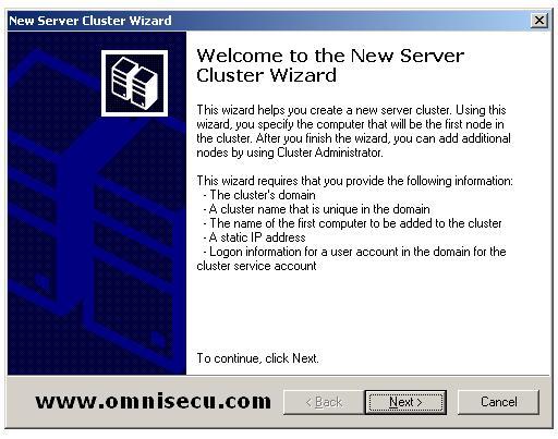 Failover Server Cluster Administratrator New Server Cluster Wizard