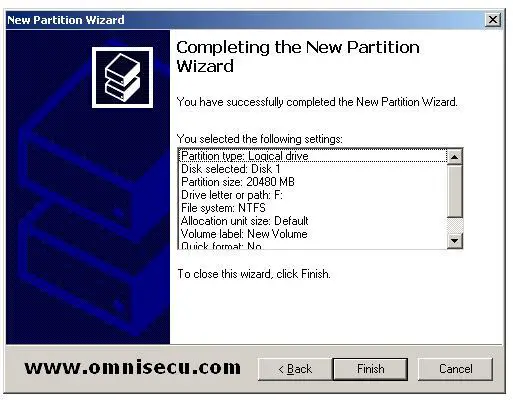 Logical drive completing the new partition wizard