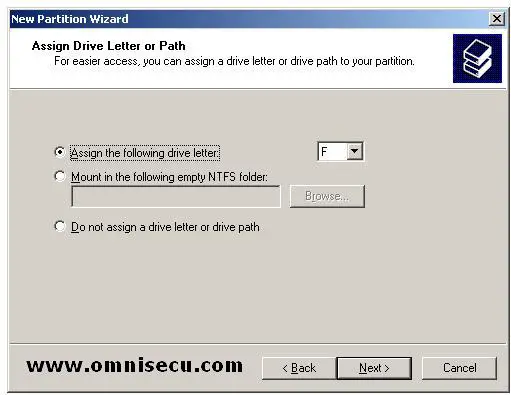 Logical drive new partition wizard assign drive letter or path
