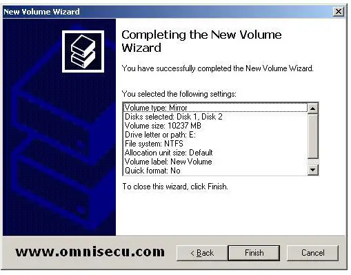 mirrored completing the new volume wizard