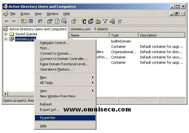 Active Directory Users and Computers Domain Properties