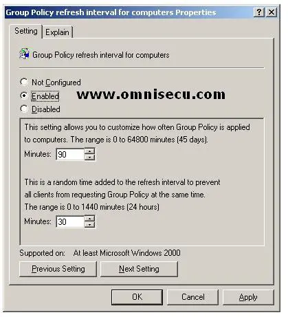 GPO setting Group Policy Refresh Interval for Computers