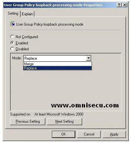User Group Policy Loopback Processing Mode Properties