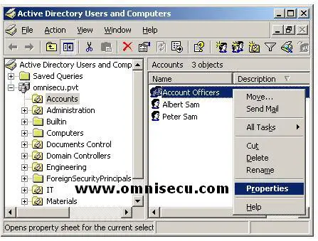 Active Directory Users and Computers Group Context Menu