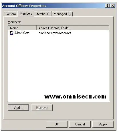 Active Directory Users and Computers group properties user listed