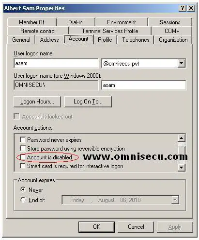 Enable Disable Active Directory Domain User Account