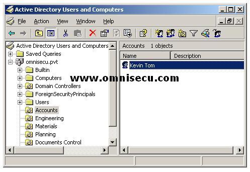 New Domain user listed inside Active Directory Users and Computers