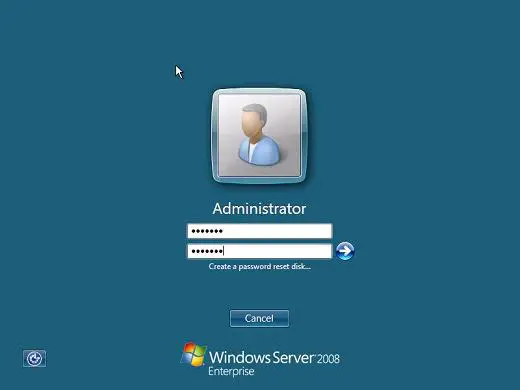 Windows 2008 installation enter confirm administrator password