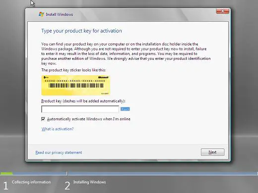 Windows 2008 installation product key