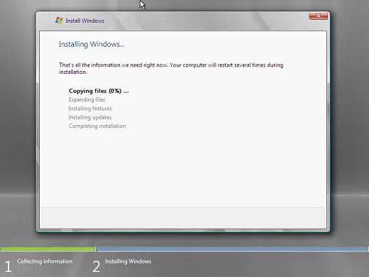 Windows 2008 installation progress