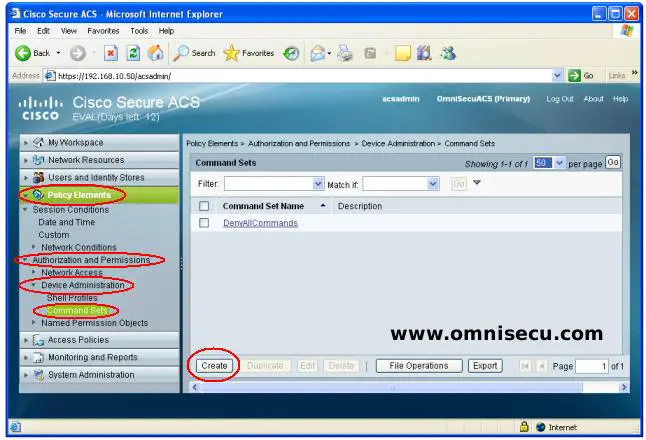 Cisco Secure ACS Command Set Create