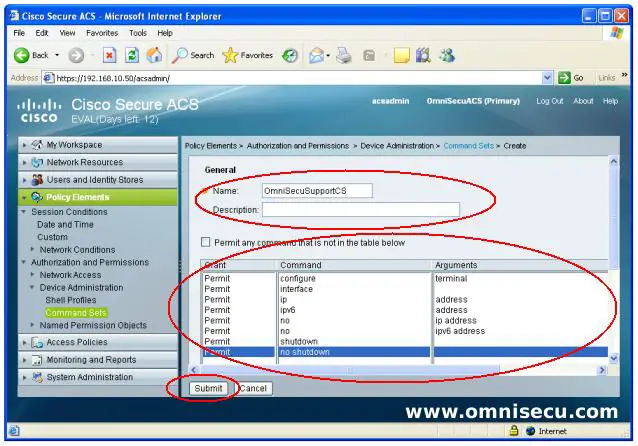 Cisco Secure ACS Command Set Enter Commands