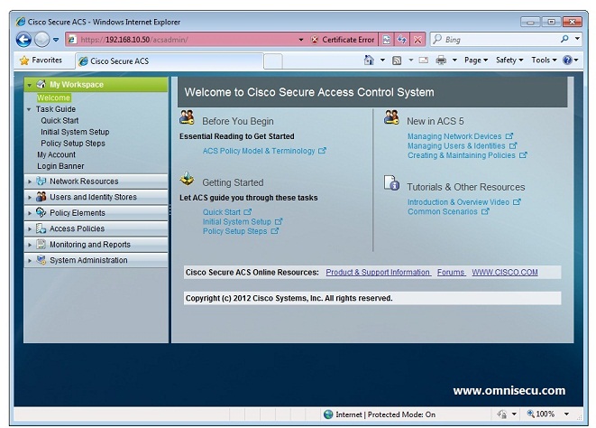 Cisco secure ACS connected browser