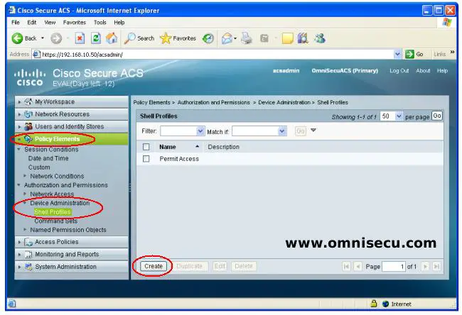 Cisco Secure ACS Shell Profile Create