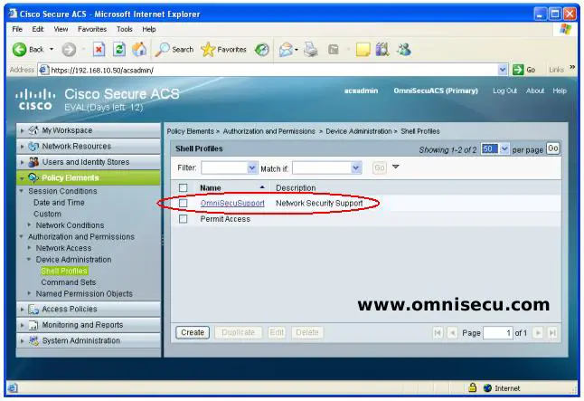 Cisco Secure ACS  Shell Profile Created