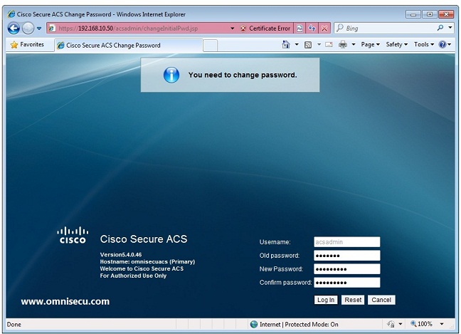 Connect Cisco ACS server reset password