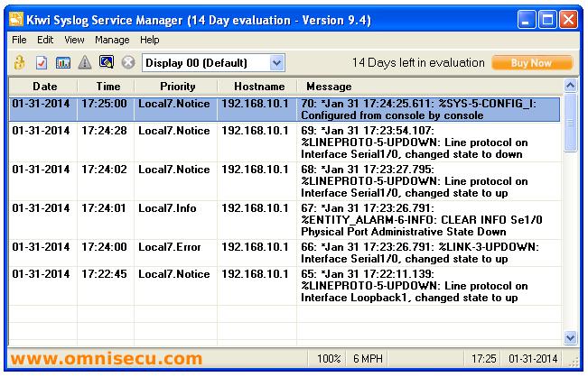 Kiwi Syslog Server with syslog messages