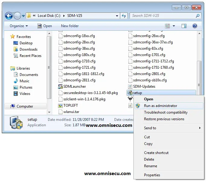 SDM setup.exe run as administrator