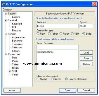 putty serial console session connection