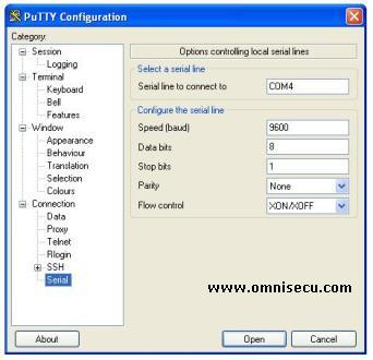 putty serial line configuration
