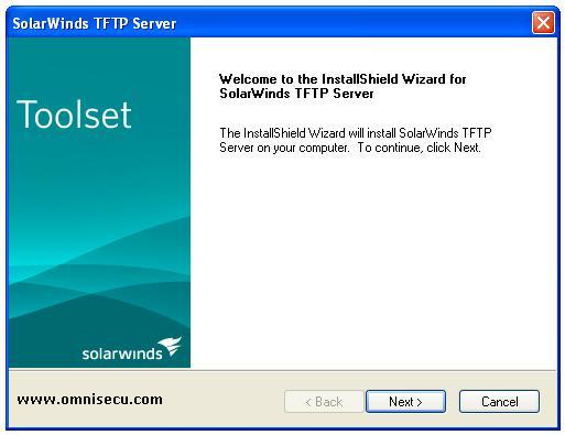 Solarwinds TFTP server installation welcome screen