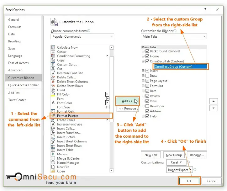 Add Excel Command to custom Group