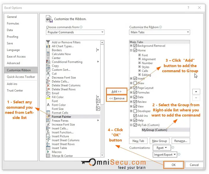 Add a command to Excel Ribbon 