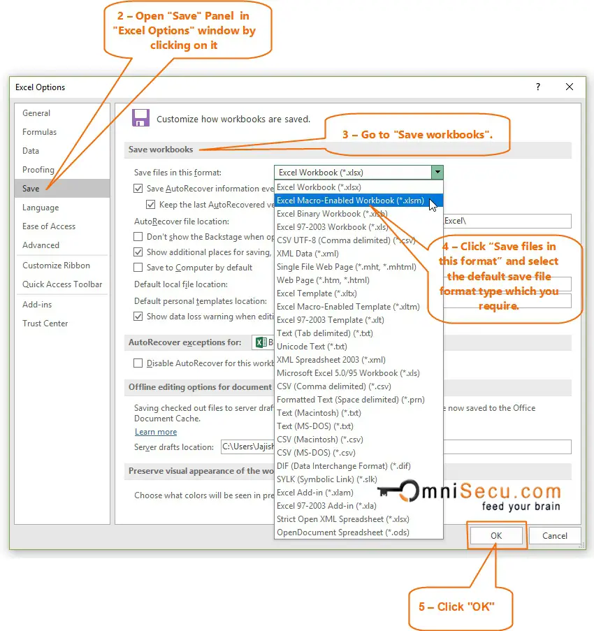 Change Default Save File Format type in Excel 