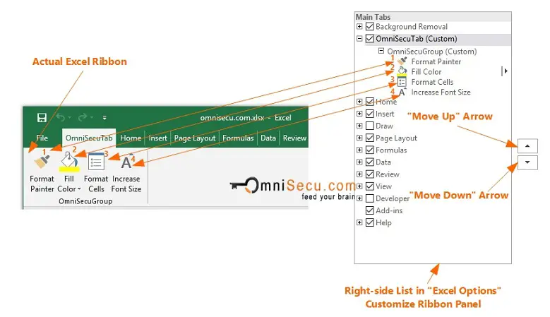 Command Position in Excel Ribbon Tab