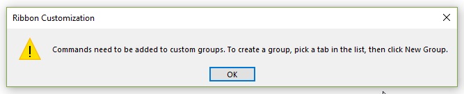 Commands need to be added to custom groups